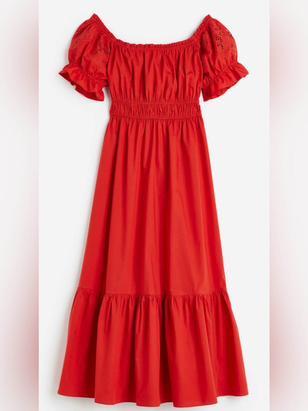 H&M Red Off-Shoulder Tiered Maxi Dress